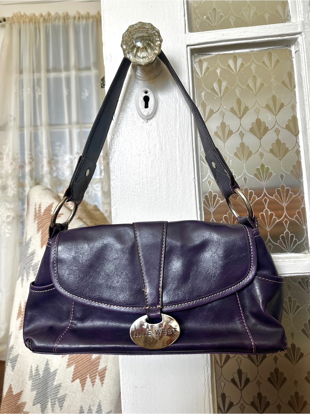 Vintage Nine West Deep Purple Leather Shoulder Bag